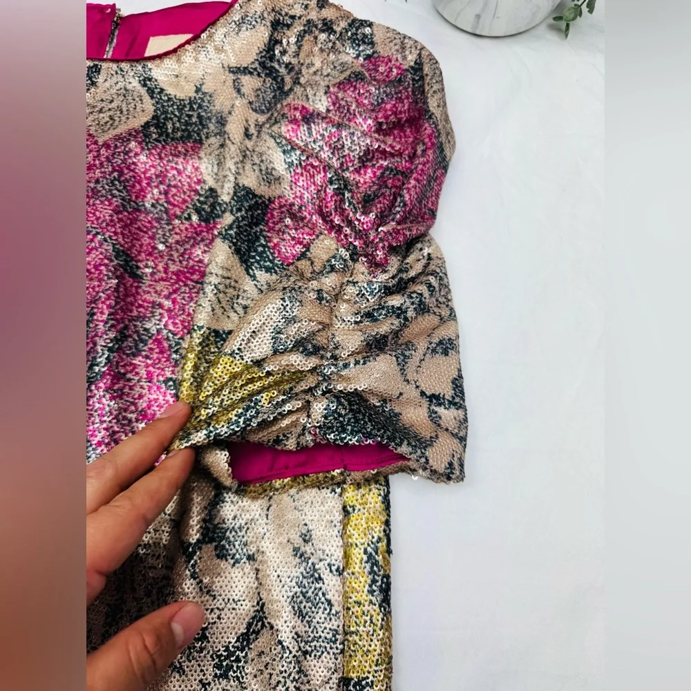 Anthropologie Marie Floral Sequin Puff Sleeve Blouse Top 2